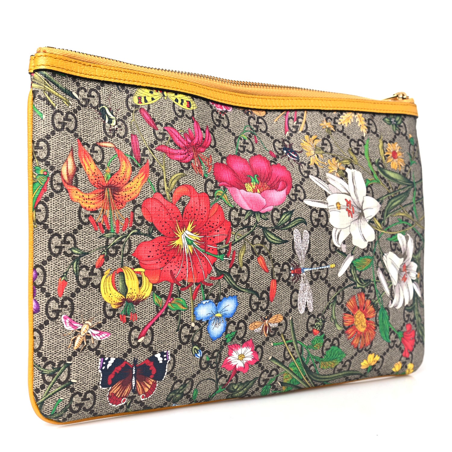 Gucci GG Supreme Monogram Flora Large Ophidia Pouch Clutch Beige Multicolor Crop 3 of 10