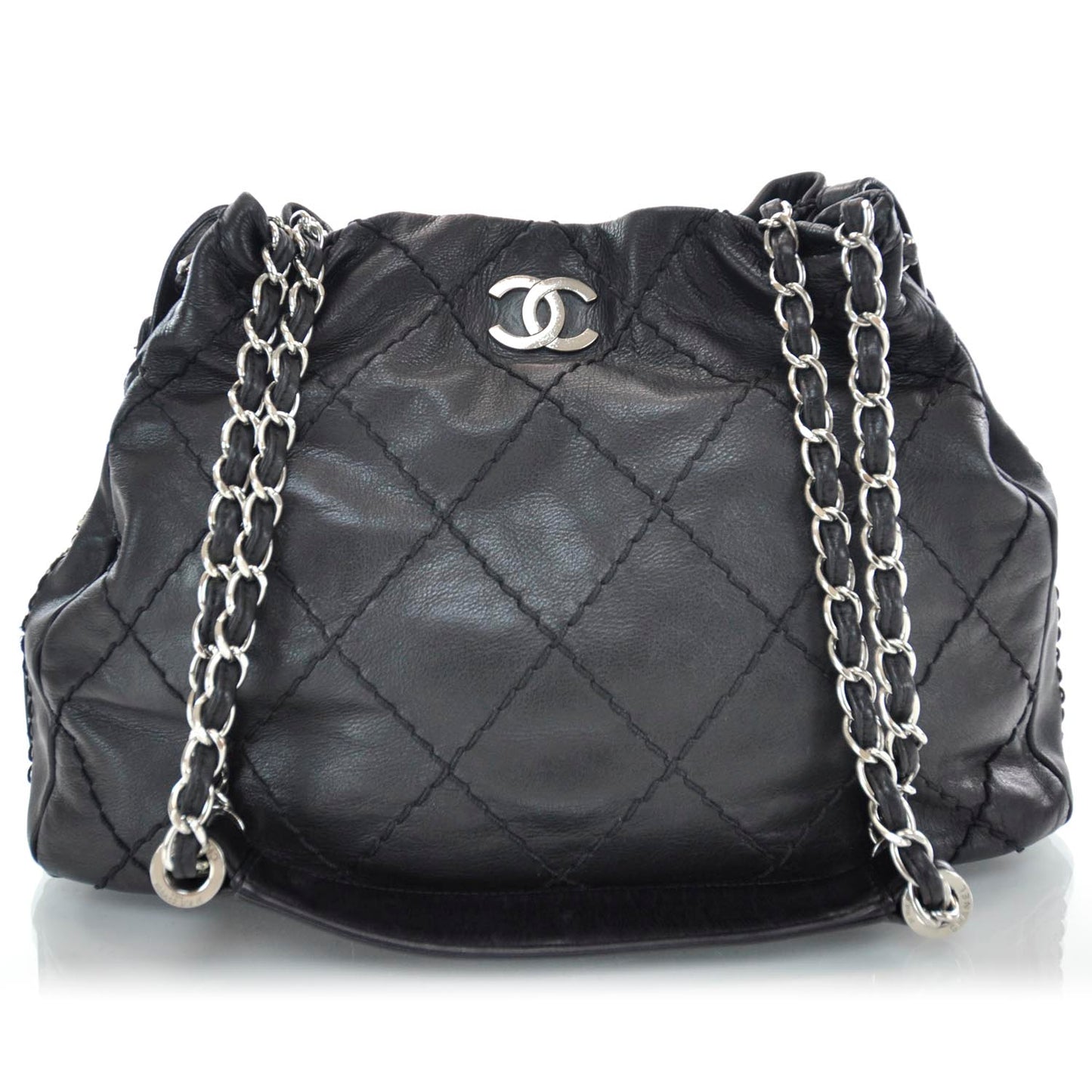 Lambskin Expandable Stitched Tote Black
