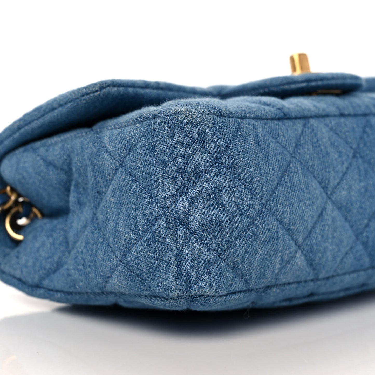 Denim Quilted Mini Pearl Crush Rectangular Flap Blue