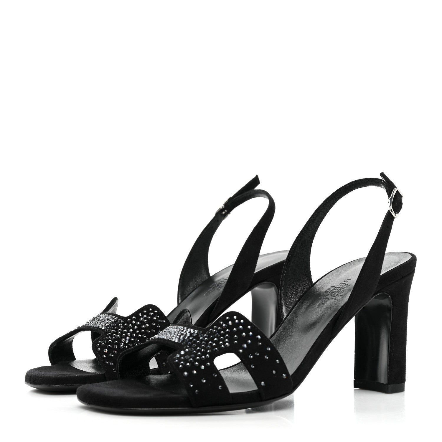 Hermes Suede Goatskin Crystal Eternite 80 Sandal 35.5 Black 3 of 8