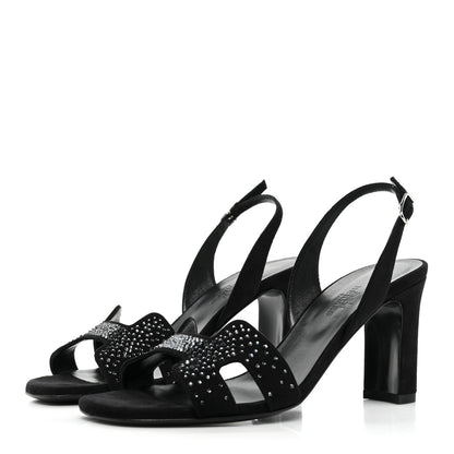 Hermes Suede Goatskin Crystal Eternite 80 Sandal 35.5 Black 3 of 8