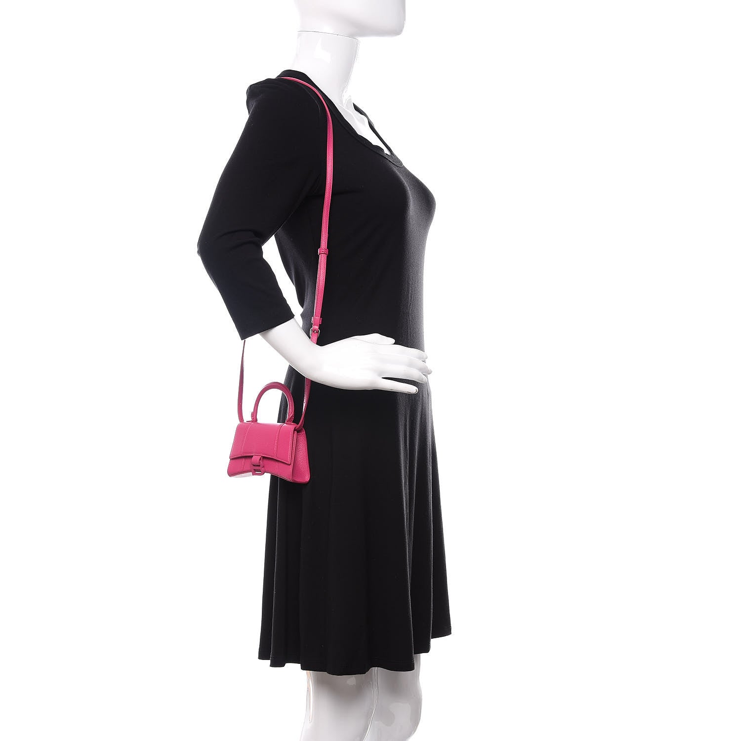 Balenciaga Grained Calfskin Tonal B Hourglass Top Handle Bag Mini Fuchsia 2 of 10