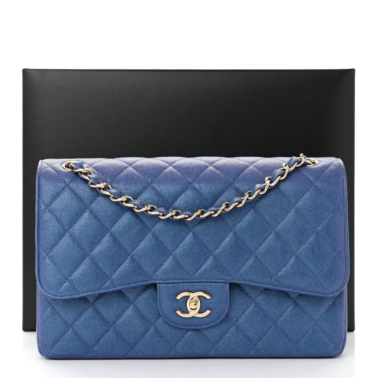 Chanel Iridescent Caviar Quilted Jumbo Double Flap Dark Blue 11 of 11