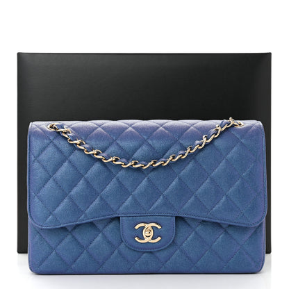 Chanel Iridescent Caviar Quilted Jumbo Double Flap Dark Blue 11 of 11
