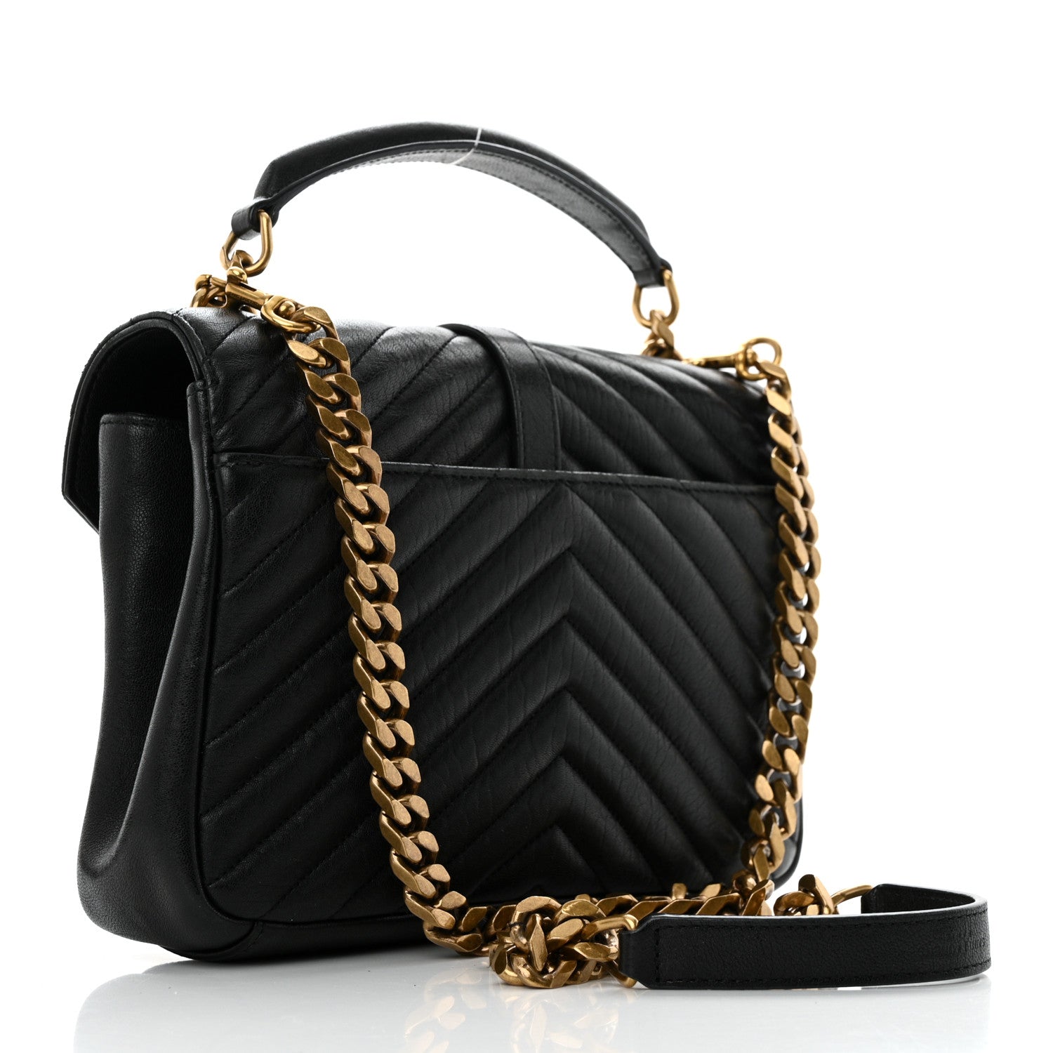 Saint Laurent Sheepskin Matelasse Chevron Monogram Medium College Bag Black 2 of 12