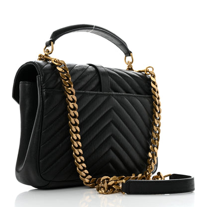 Saint Laurent Sheepskin Matelasse Chevron Monogram Medium College Bag Black 2 of 12