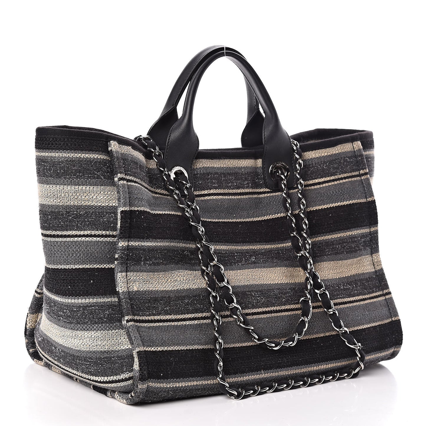 Striped Canvas Medium Deauville Tote Black