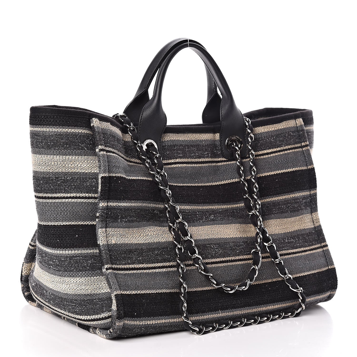 Chanel Striped Canvas Medium Deauville Tote Black 3 of 10