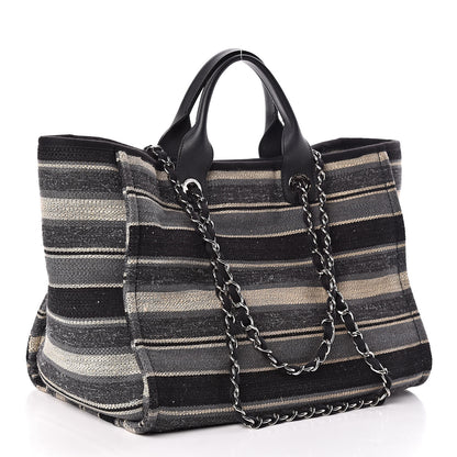 Chanel Striped Canvas Medium Deauville Tote Black 3 of 10