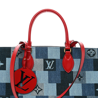 Louis Vuitton Denim Damier Monogram Onthego Blue Rouge 5 of 9