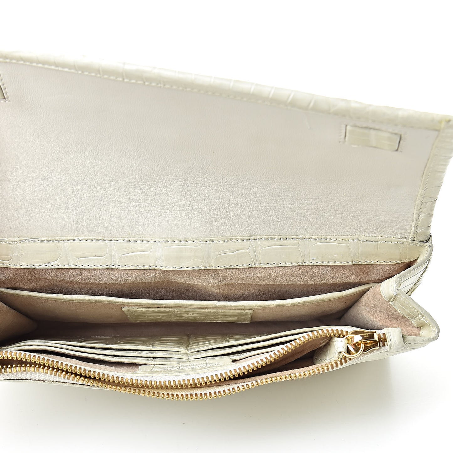 Crocodile Flap Clutch Wallet White