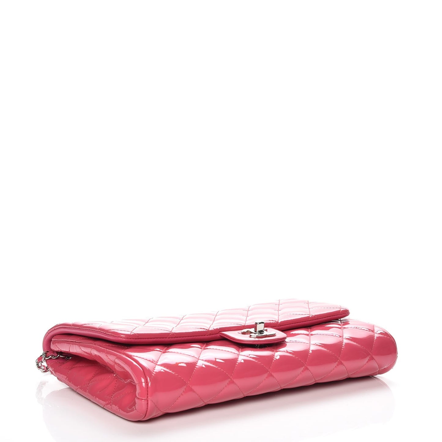 Patent Quilted Clutch With Chain Flap Fuchsia
