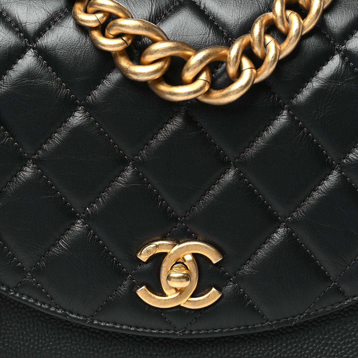 Calfskin Caviar Quilted Chain Handle Flap Black