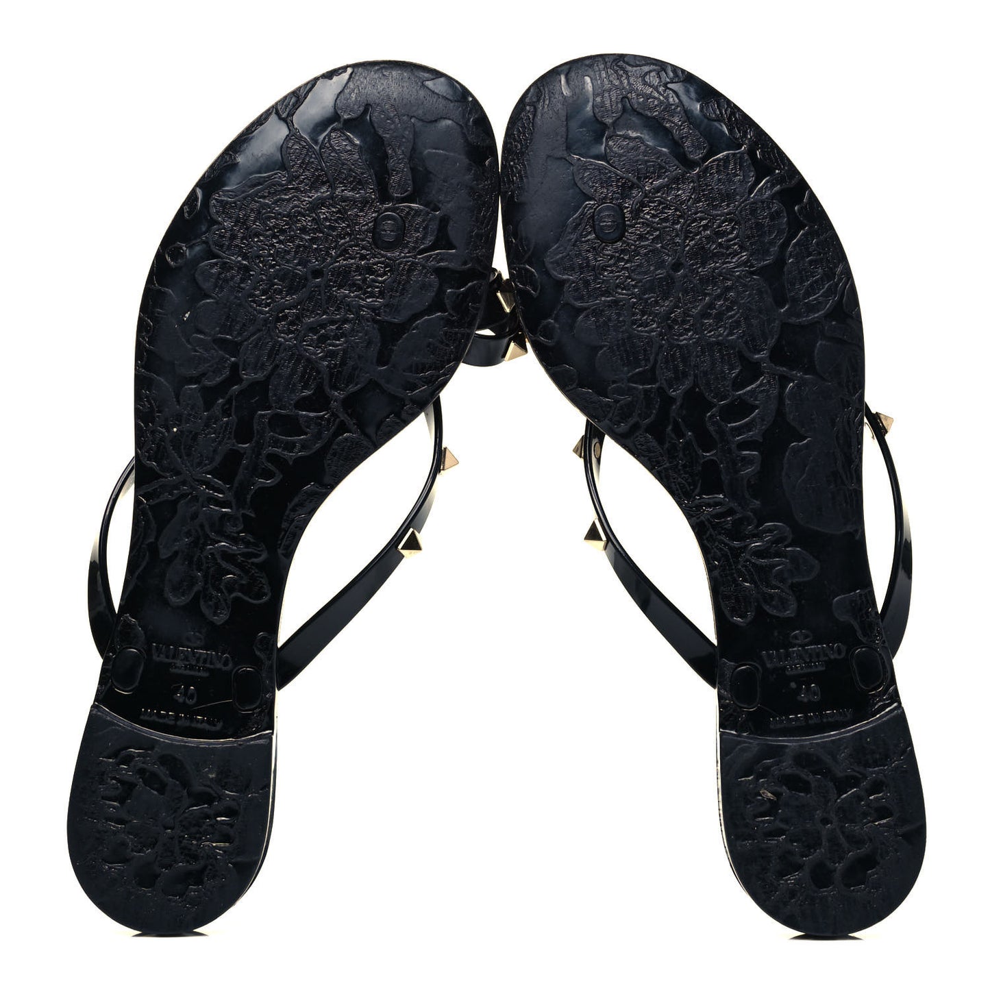 PVC Jelly Rockstud Bow Thong Sandals 40 Black
