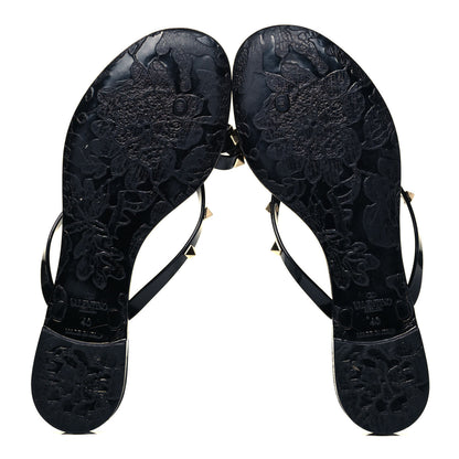 Valentino Garavani PVC Jelly Rockstud Bow Thong Sandals 40 Black 5 of 7