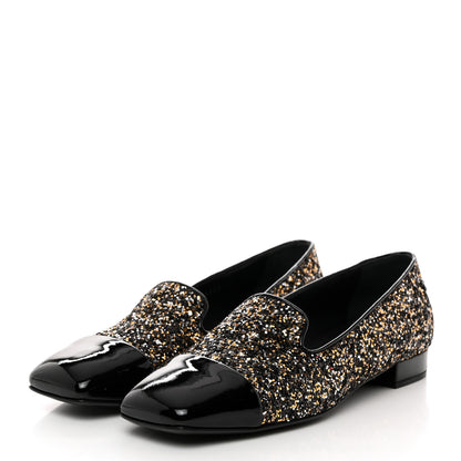 Chanel Glitter Fabric Patent Calfskin Mocassin Loafers 38 Black Bronze 3 of 8