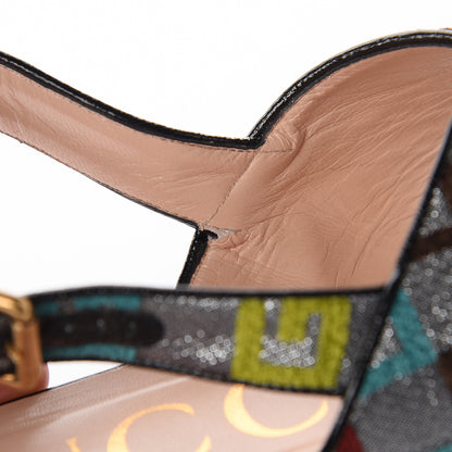 Gucci Velvet Lurex Square G Crossover Platform Sandals 40 Silver Multicolor 10 of 11