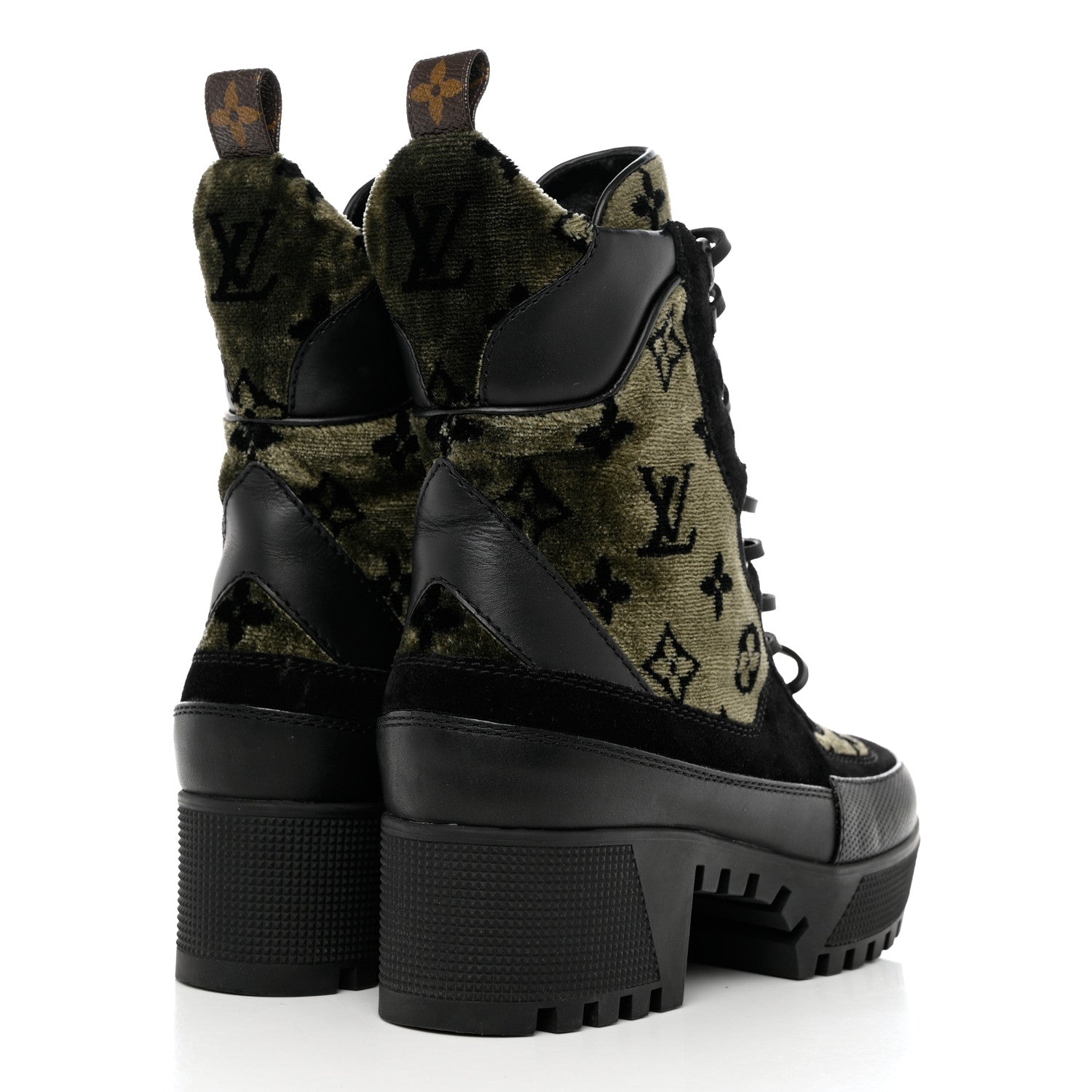 Louis Vuitton Velvet Calfskin Monogram Laureate Platform Desert Boots 37 Black Green 4 of 9