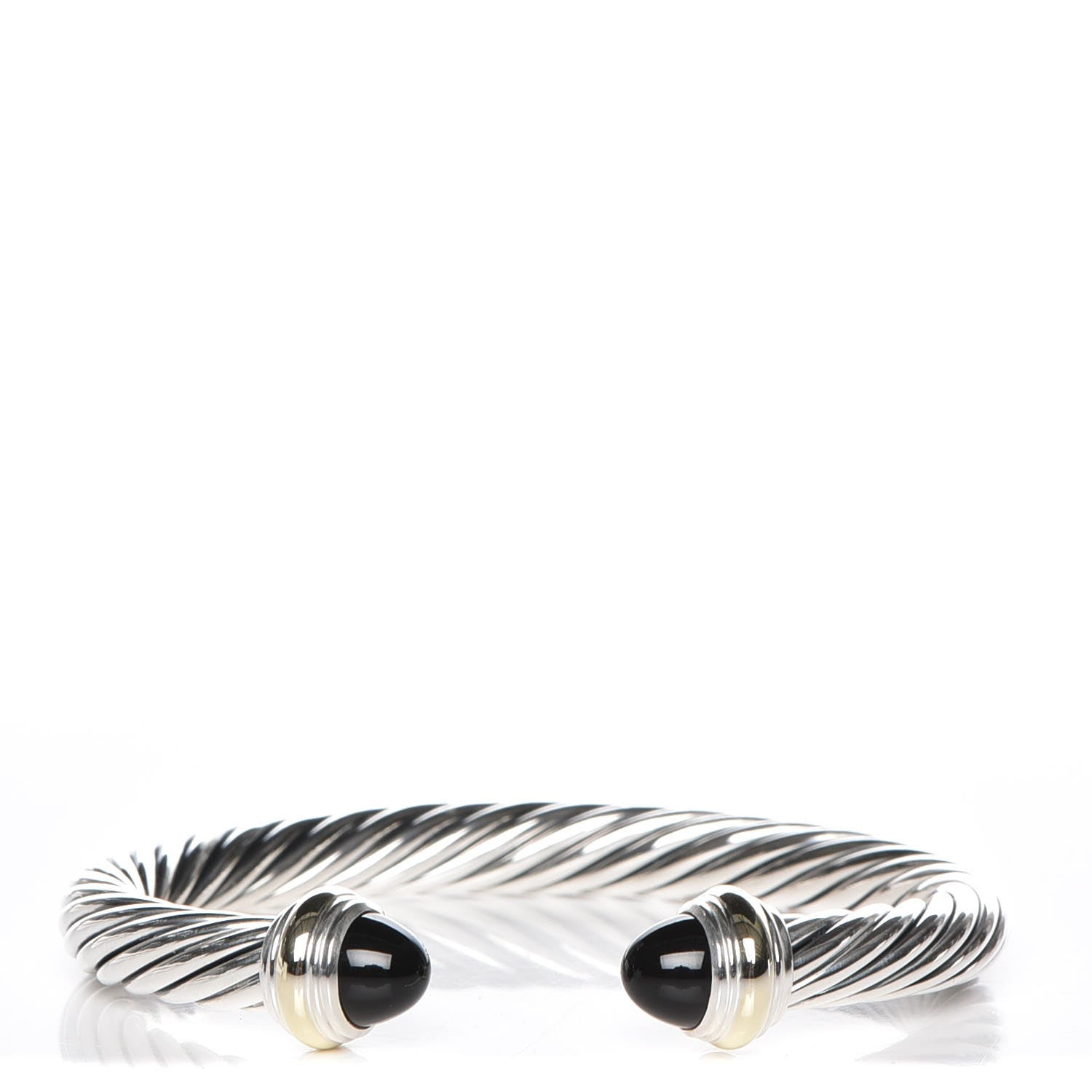David Yurman Sterling Silver 14K Yellow Gold Black Onyx 7mm Cable Classics Bracelet 1 of 5