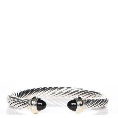 David Yurman Sterling Silver 14K Yellow Gold Black Onyx 7mm Cable Classics Bracelet 1 of 5