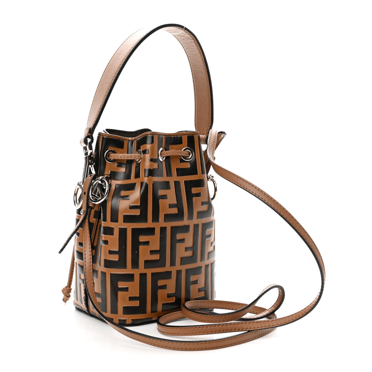 Vitello Liberty F is Fendi FF Embossed Mini Mon Tresor Bucket Bag Tobacco Black