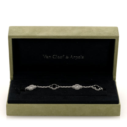 Van Cleef & Arpels 18K White Gold Diamond Black Onyx 5 Motifs Vintage Alhambra Bracelet 4 of 4