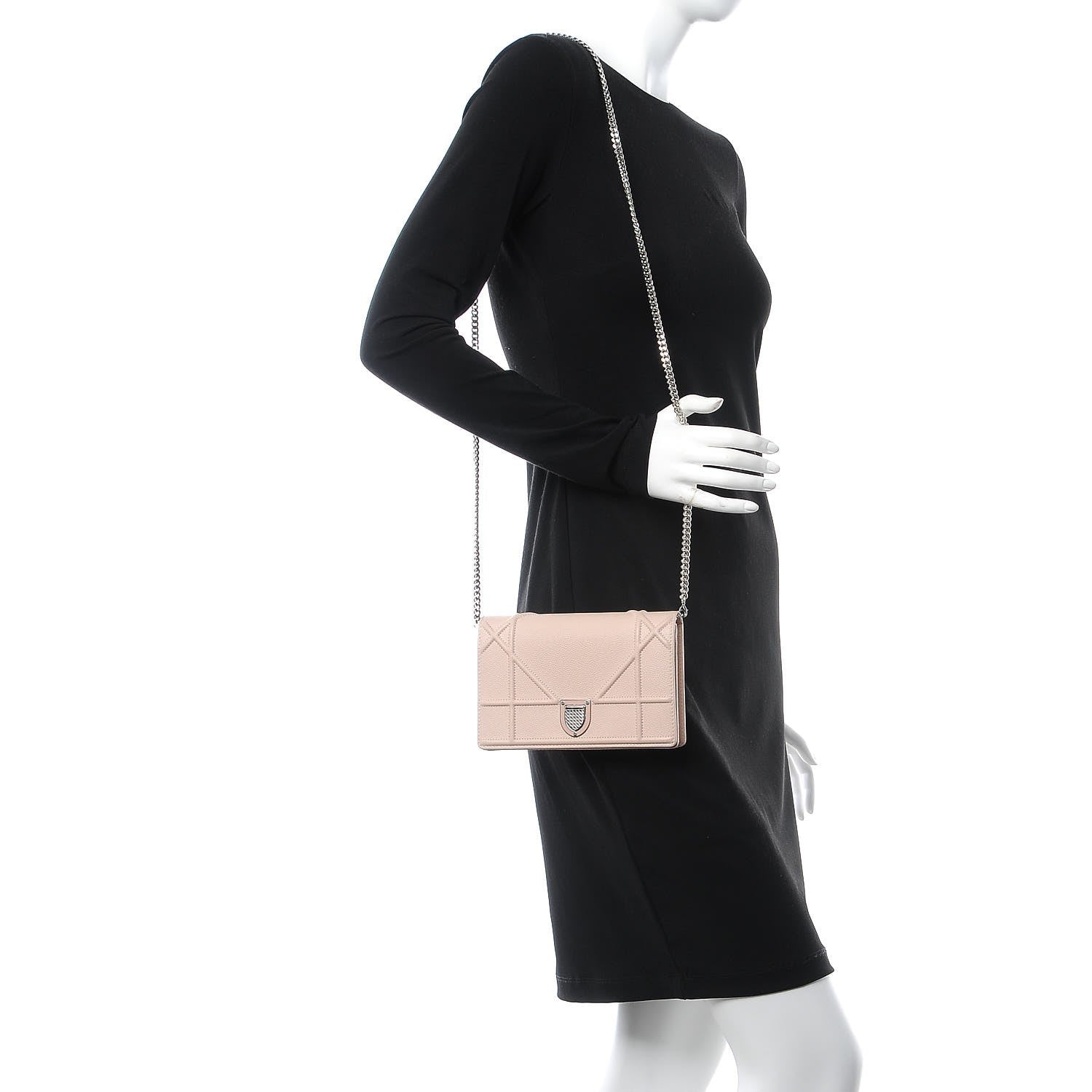 Christian Dior Grained Calfskin Diorama Wallet on Chain Pouch Rose Poudre 2 of 9