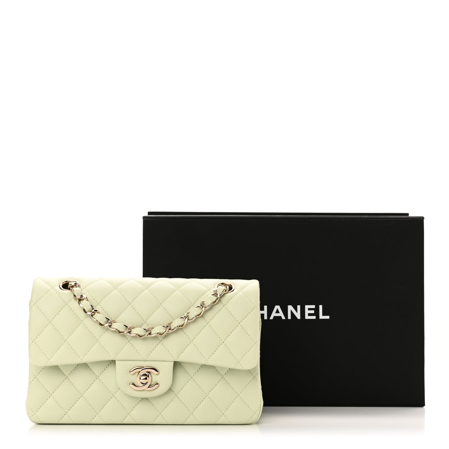 Caviar Quilted Small Double Flap Light Green