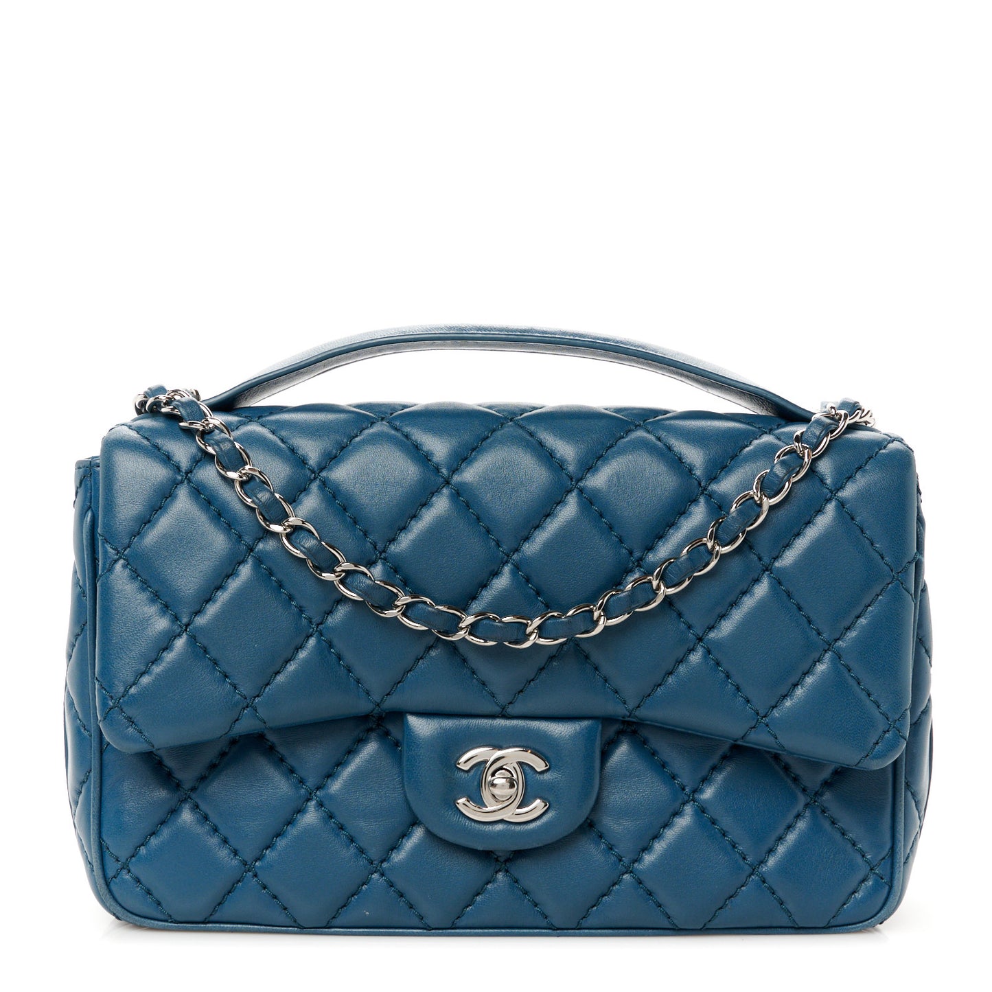 Lambskin Quilted Medium Easy Carry Flap Blue