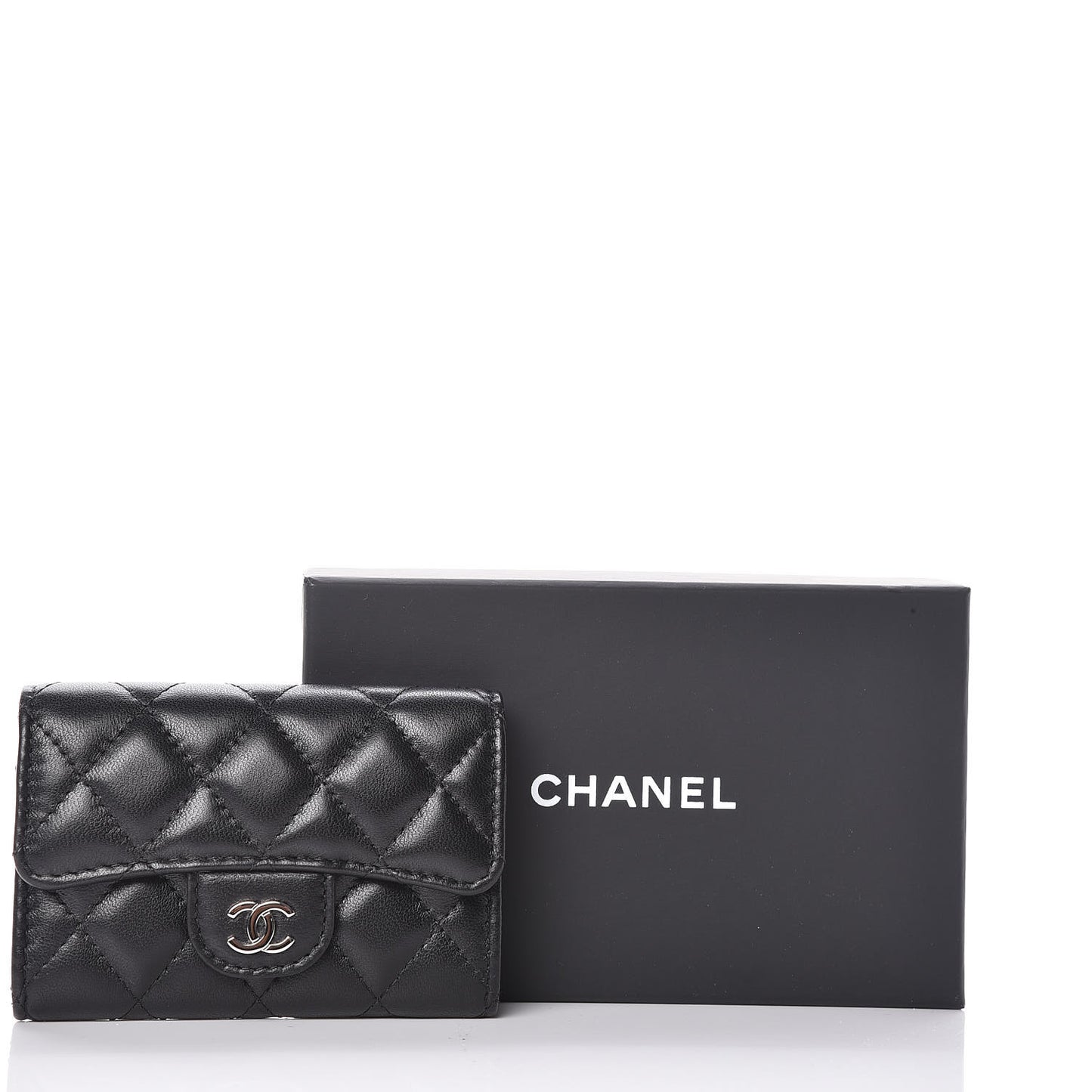 Lambskin Quilted Flap Card Holder Black