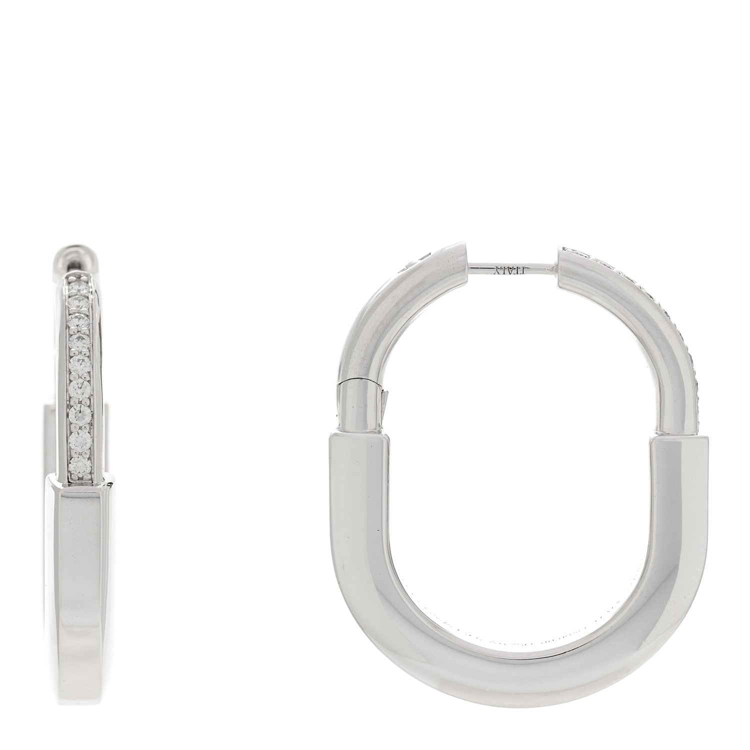 Tiffany 18K White Gold Diamond Medium Lock Earrings 1 of 5