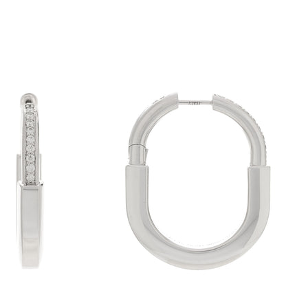 Tiffany 18K White Gold Diamond Medium Lock Earrings 1 of 5