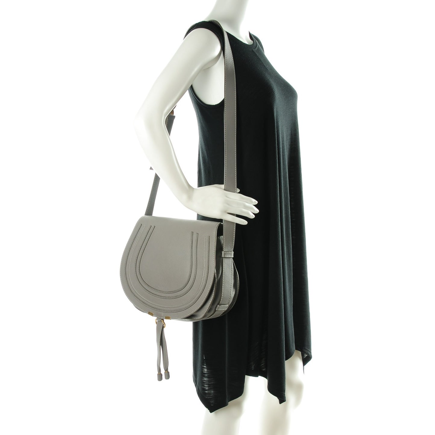 Calfskin Medium Marcie Round Crossbody Bag Cashmere Grey