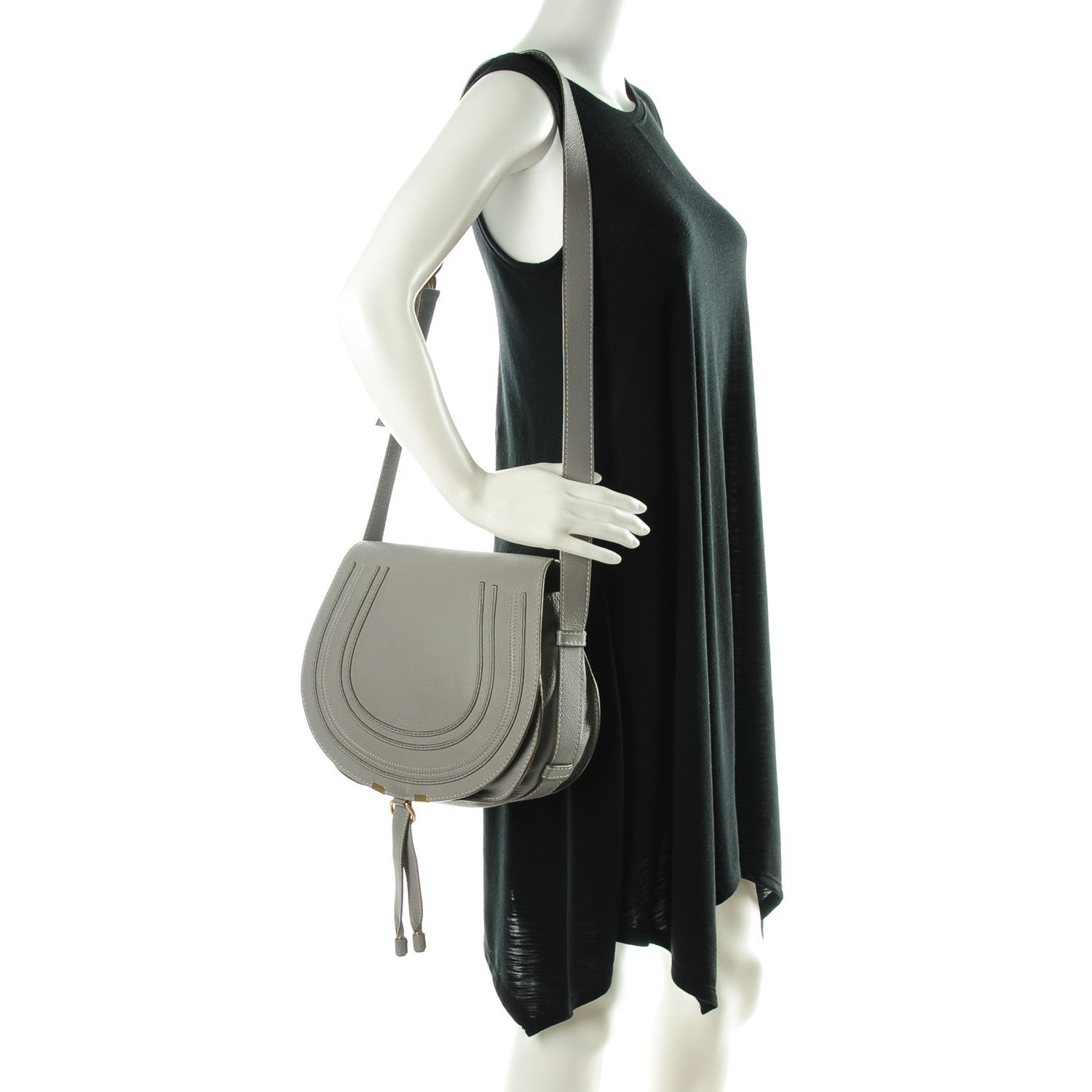 Chloe Calfskin Medium Marcie Round Crossbody Bag Cashmere Grey 2 of 9