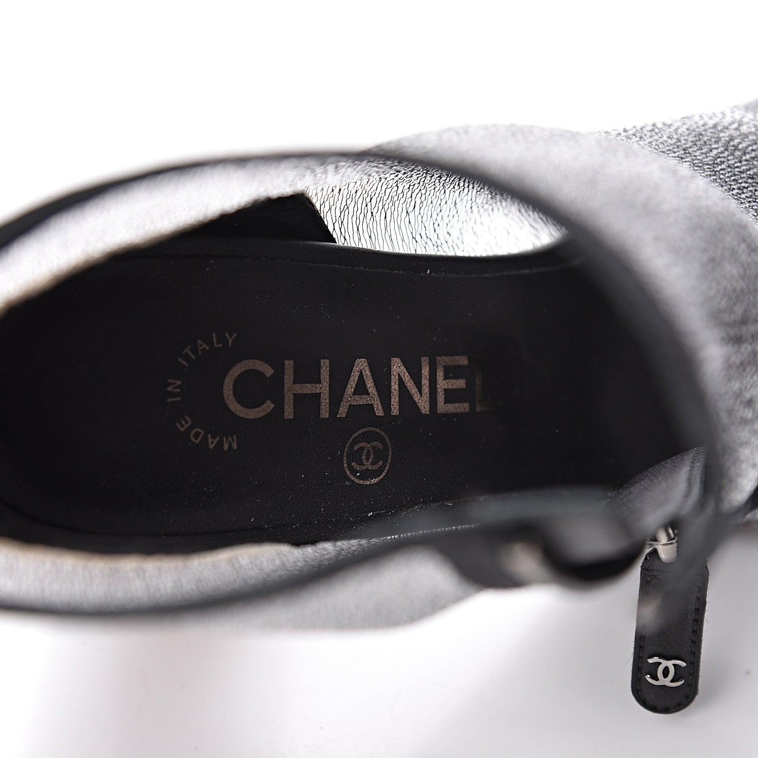 Chanel Mesh Grosgrain Cap Toe Short Boots 38 Grey Black 6 of 12