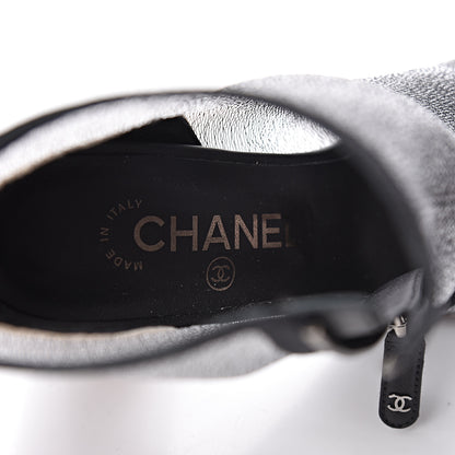 Chanel Mesh Grosgrain Cap Toe Short Boots 38 Grey Black 6 of 12