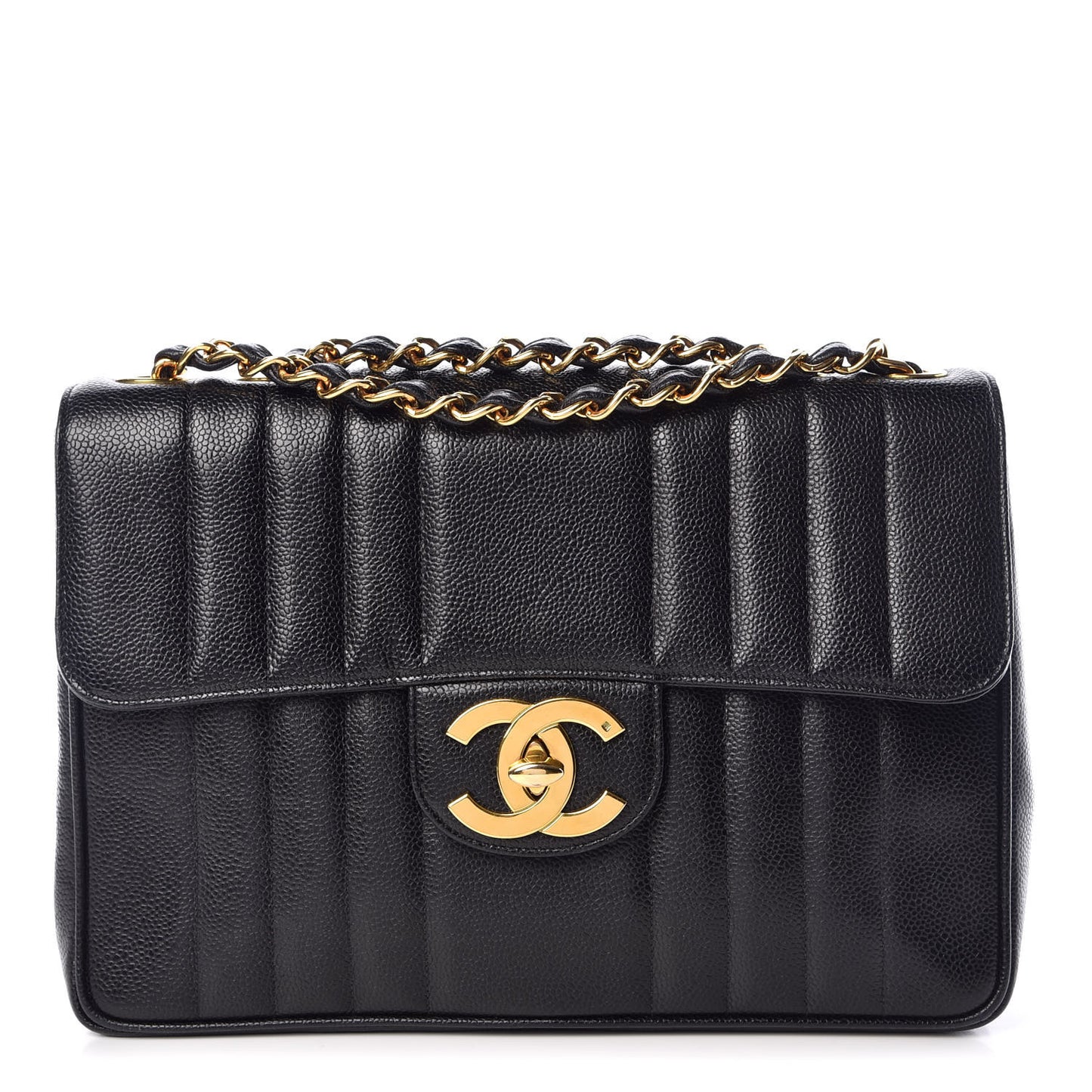 Caviar Vertical Quilted Jumbo Single Flap Black