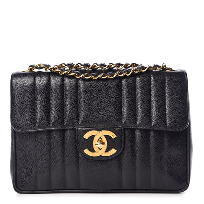 Chanel Caviar Vertical Quilted Jumbo Single Flap Black 1 of 14