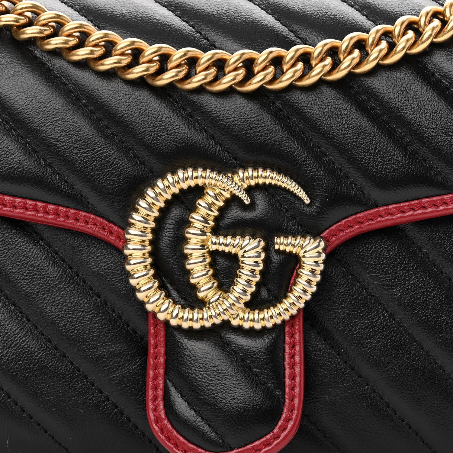Gucci Vintage Effect Calfskin Matelasse Diagonal Small Torchon GG Marmont Shoulder Bag Black Romantic Cherry 10 of 11