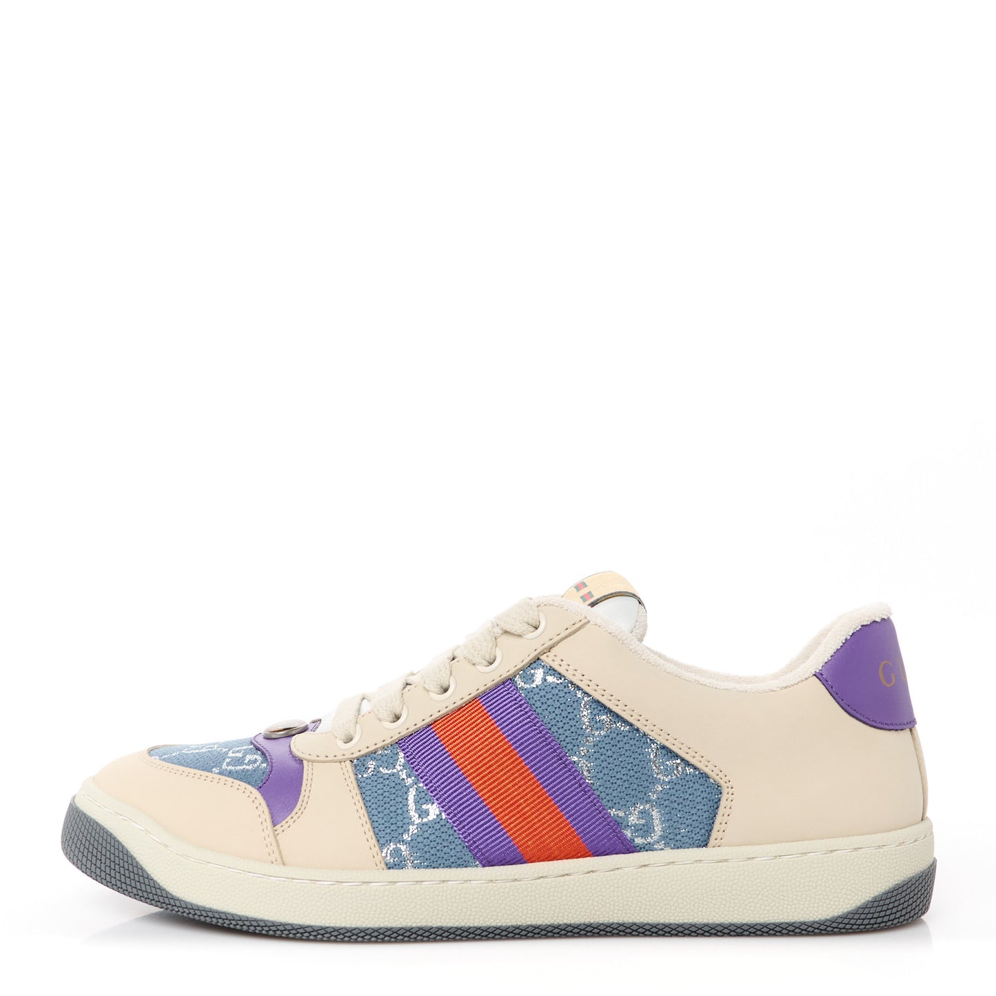 Calfskin Lame GG Monogram Web Womens Screener Sneakers 39.5 Blue Silver Dusty Milk Shine Purple