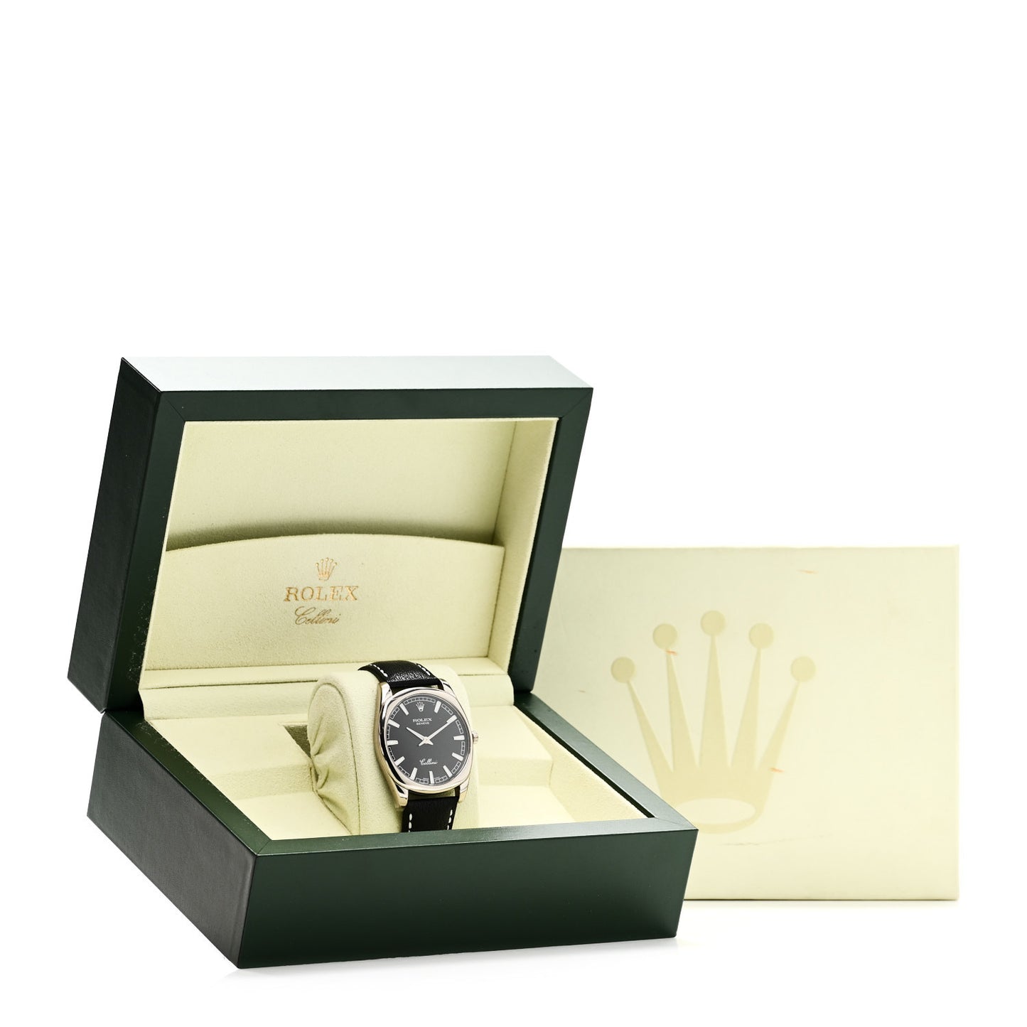 18K White Gold Calfskin 38mm Cellini Manual Winding Watch Black 4243