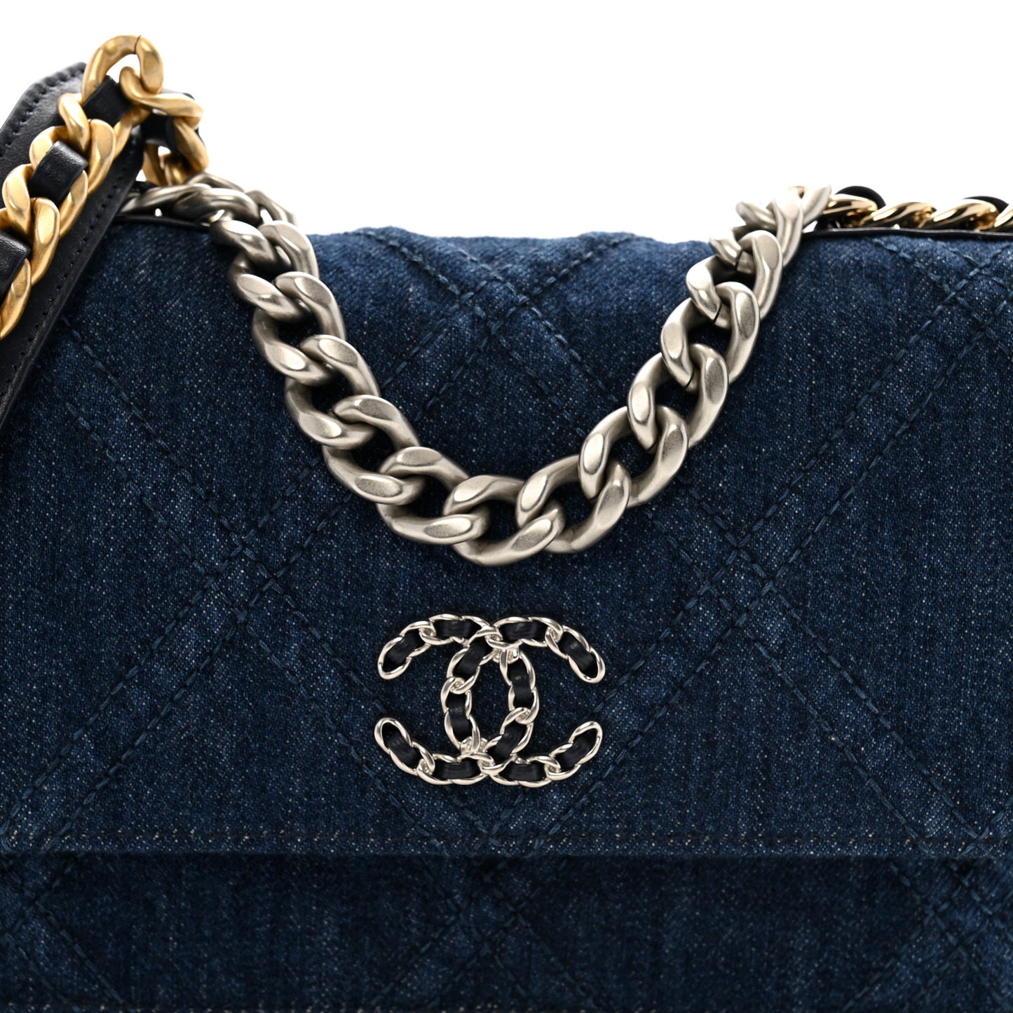 Denim Quilted Chanel 19 Wallet On Chain WOC Blue