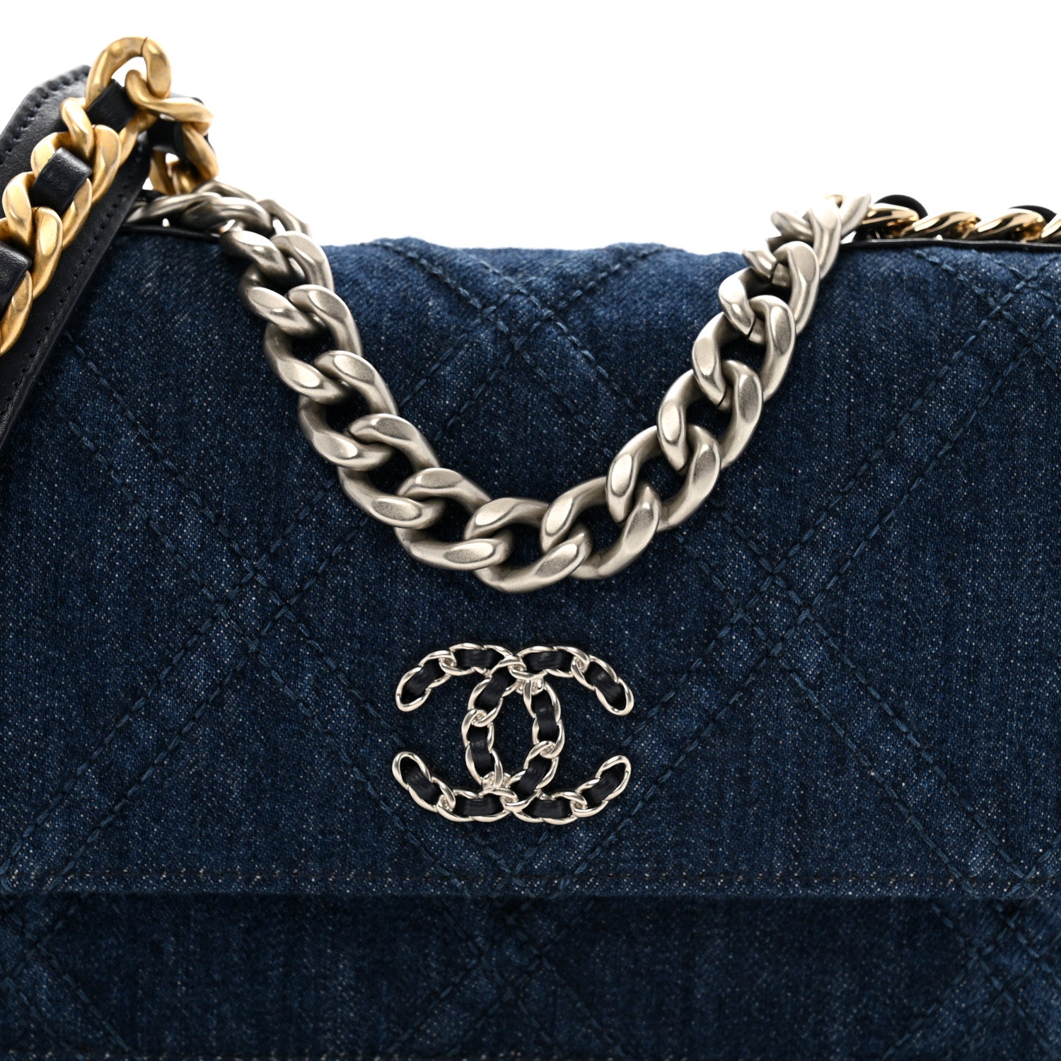 Chanel Denim Quilted Chanel 19 Wallet On Chain WOC Blue 9 of 11