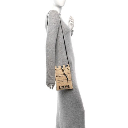 Loewe Raffia Logo Drawstring Pocket Crossbody Natural Black 2 of 10