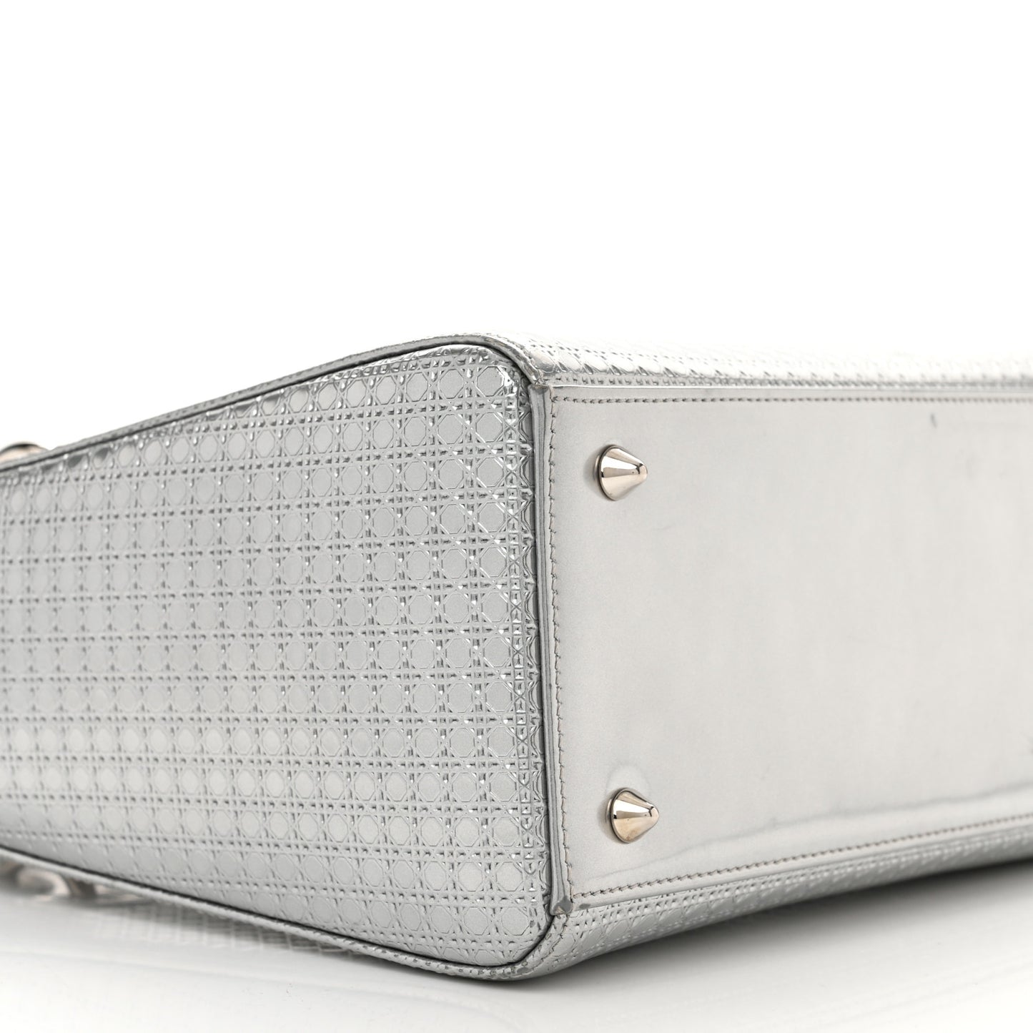 Metallic Patent Micro-Cannage Medium Lady Dior Silver