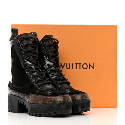 Louis Vuitton Suede Calfskin Monogram Laureate Platform Desert Boots 38 Black 11 of 11