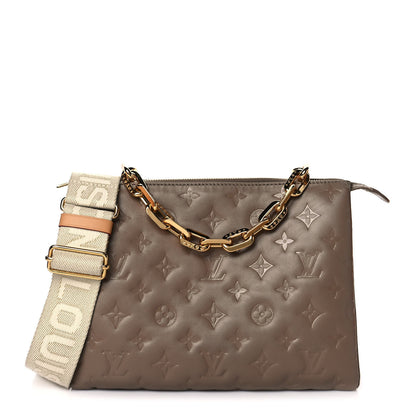 Louis Vuitton Lambskin Embossed Monogram Coussin PM Taupe 1 of 9