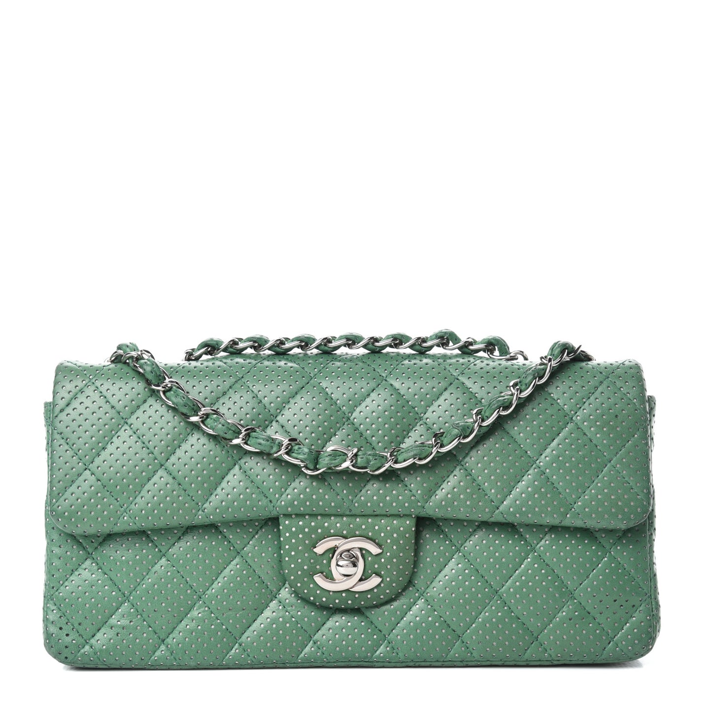 Lambskin Perforated East West Flap Green