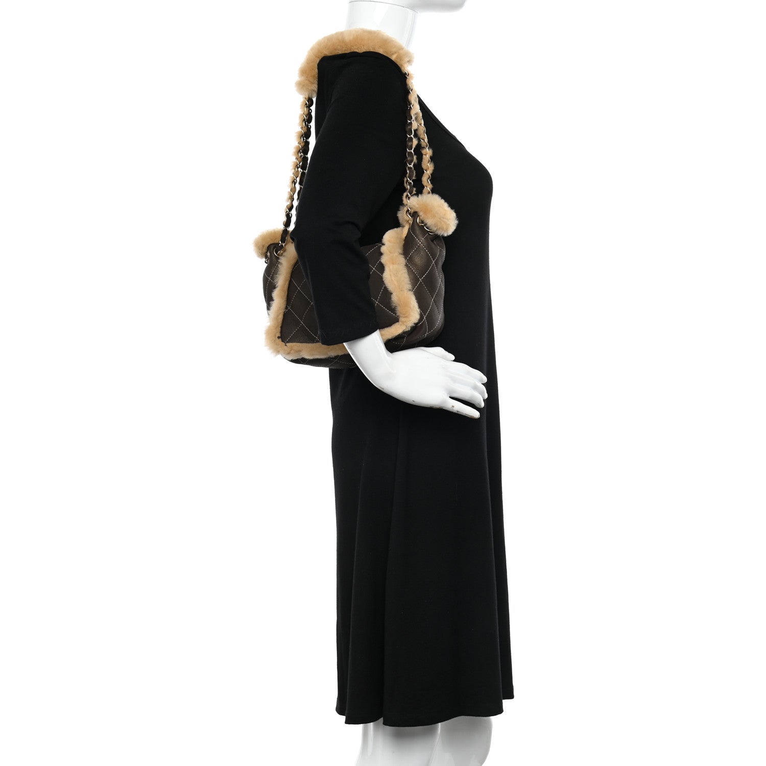 Chanel Shearling Suede Quilted Small Fur Flap Metallic Bronze 2 of 12