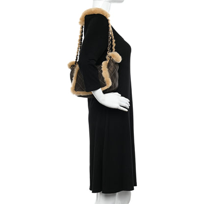 Chanel Shearling Suede Quilted Small Fur Flap Metallic Bronze 2 of 12